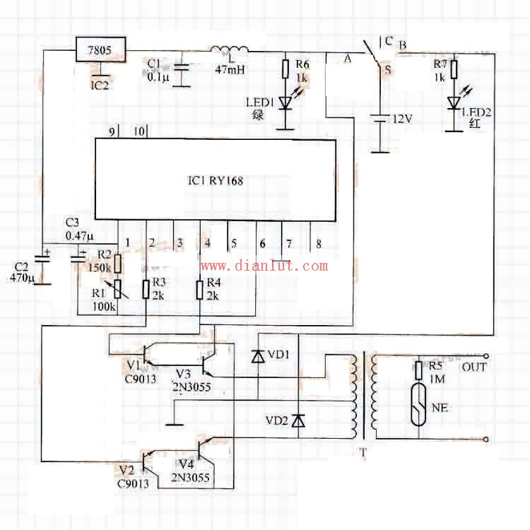 由RY168构成的逆变电源电路图