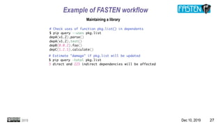 Dec 10, 2019 272019
Example of FASTEN workflow
Maintaining a library
 