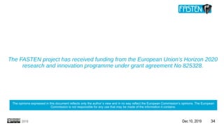 Dec 10, 2019 342019
The FASTEN project has received funding from the European Union’s Horizon 2020
research and innovation programme under grant agreement No 825328.
The opinions expressed in this document reflects only the author`s view and in no way reflect the European Commission’s opinions. The European
Commission is not responsible for any use that may be made of the information it contains.
 