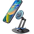 OMOTON 360°Rotating Magnetic Phone Stand for Desk, Adjustable Foldable Aluminum for MagSafe Phone Stand, Non-Slip Base Cell P