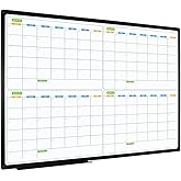 JILoffice Magnetic Dry Erase Calendar Whiteboard, 4 Month White Board Planner 36 X 24 Inch, Black Aluminum Frame Wall Mounted