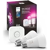 Philips Hue Smart Light Starter Kit - Includes (1) Bridge and (2) 60W A19 LED Bulb, White and Color Ambiance Color-Changing L