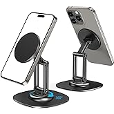 CreaDream Magnetic Phone Stand, MagSafe iPhone Stand Holder for Desk with 360° Rotating Metal Base, Foldable Cell Phone Stand