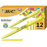 BIC Brite Liner Highlighters, Chisel Tip, 12-Count Pack of Yellow Highlighters, Ideal Highlighter Set for Organizing and Colo