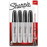 Sharpie Permanent Markers, Chisel Tip, Black, 4 Count