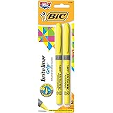 BIC Brite Liner Grip Highlighters, Chisel Tip (1.6 mm), Classic Yellow Highlighters, 2-Count Pack, Best Highlighters for Scho