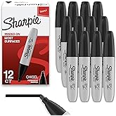 Sharpie Permanent Markers, Chisel Tip Marker Set, Poster Markers, Markers For Wood, Plastic, And More, Black, 12 Count