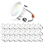 Sunco 24 Pack 4 Inch LED Can Lights Retrofit Recessed Lighting, Selectable 2700K/3000K/3500K/4000K/5000K Dimmable, Baffle Tri