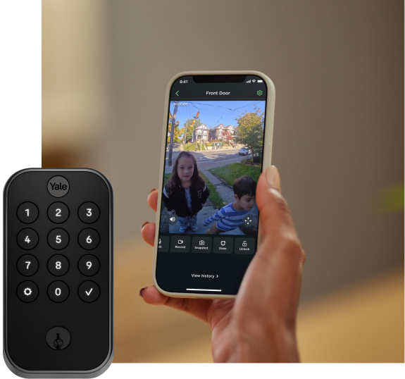 phone screen showing kids at front door with ecobee smart doorbell camera