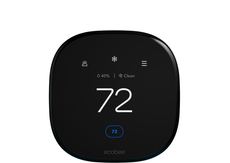 ecobee thermostat on a grey background