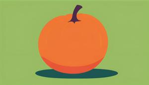 A minimalist illustration of a round orange pumpkin sitting on a green background. The flat design emphasizes the pumpkin's vibrant color and smooth curves, suitable for seasonal themes or festive decorations.