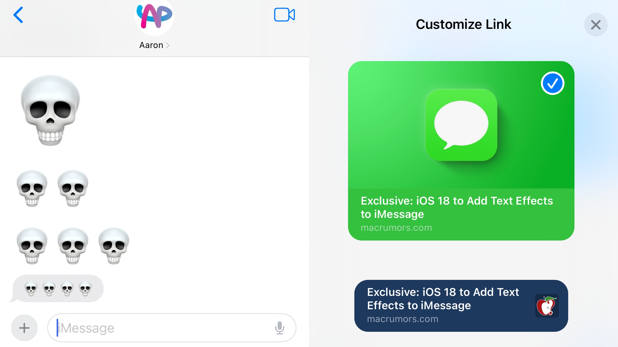 iMessage iOS 18 Link Cards