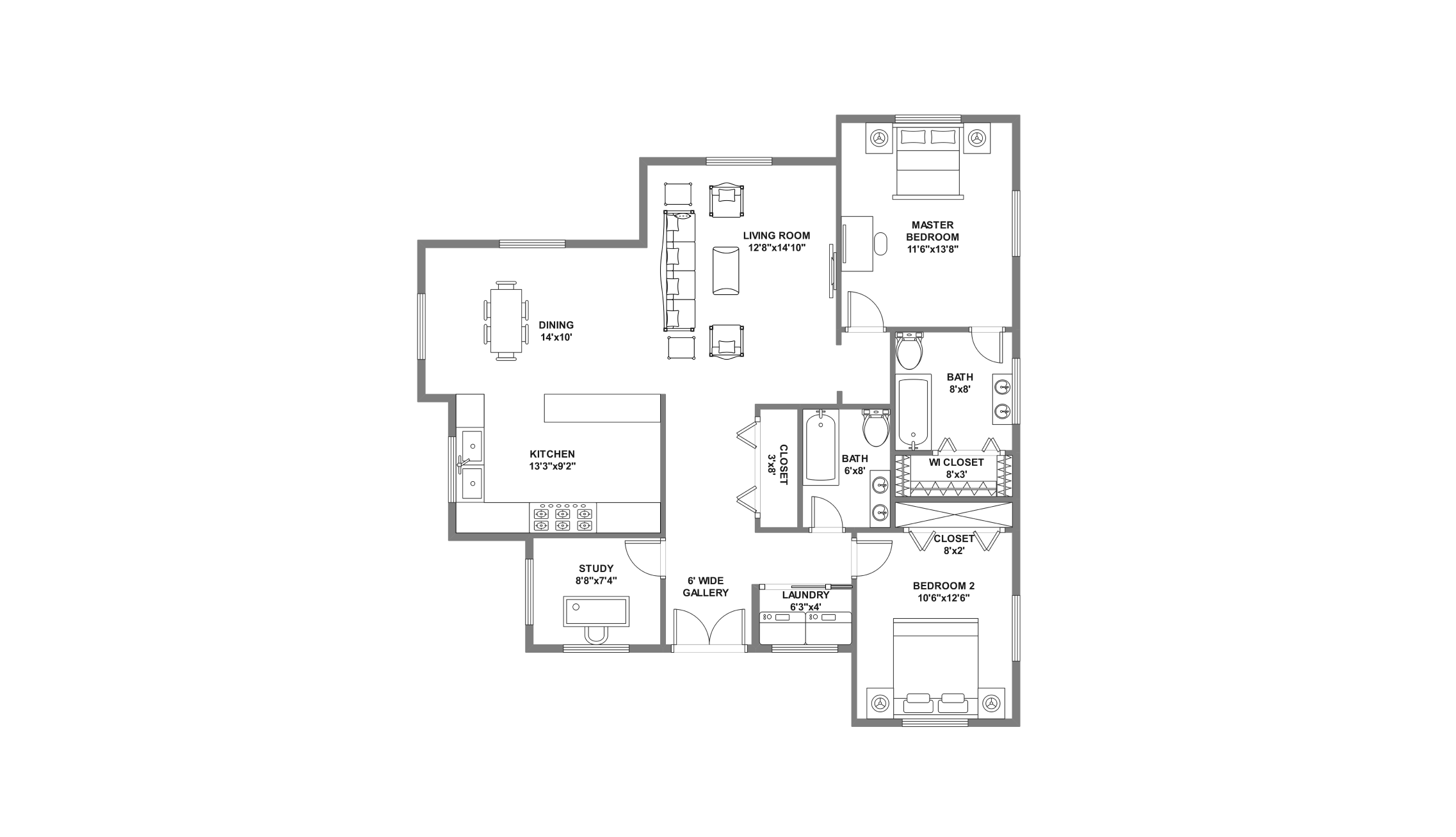 1250 sq.ft French floor plan