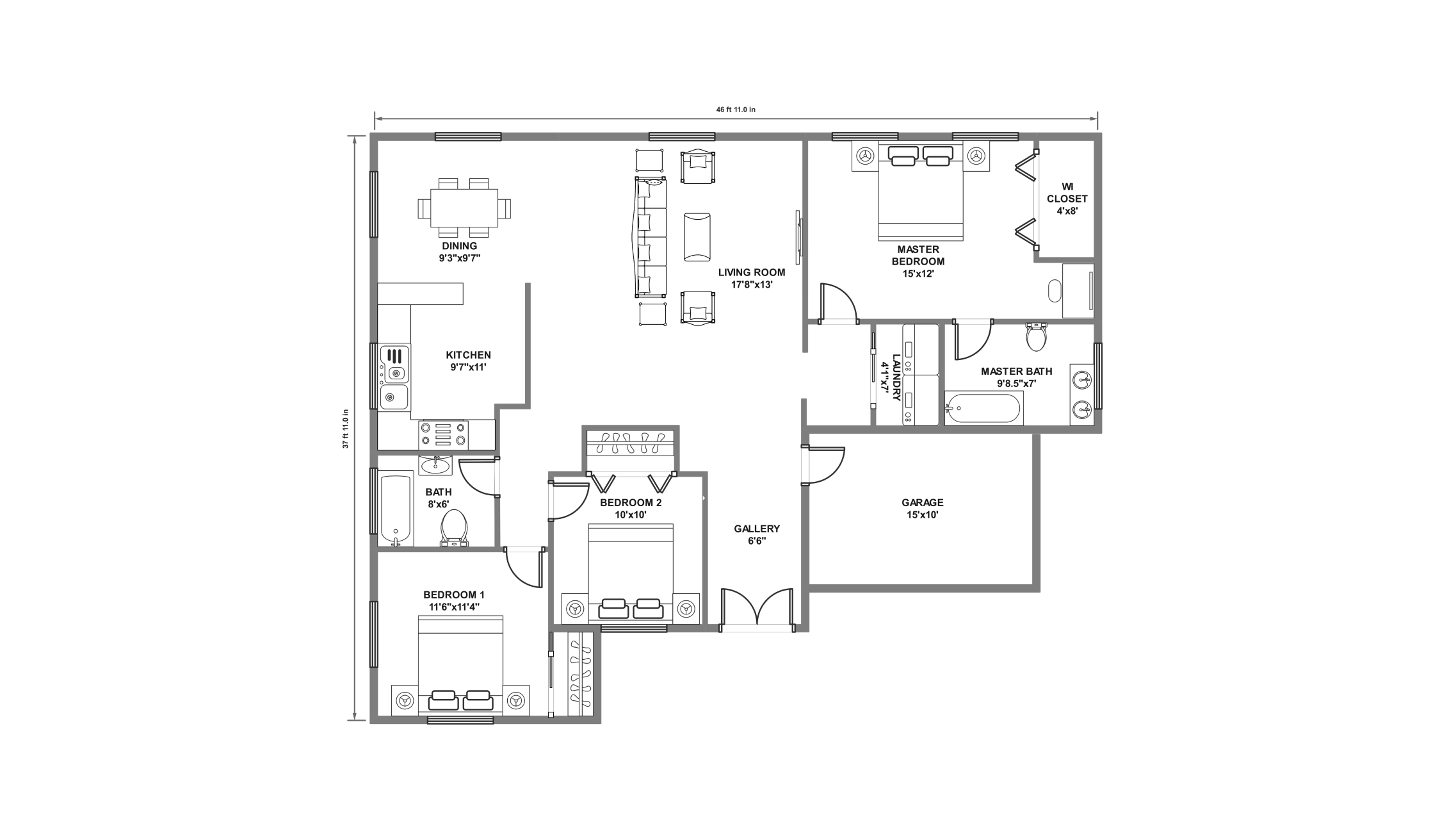 1500 sq.ft French Floor plan