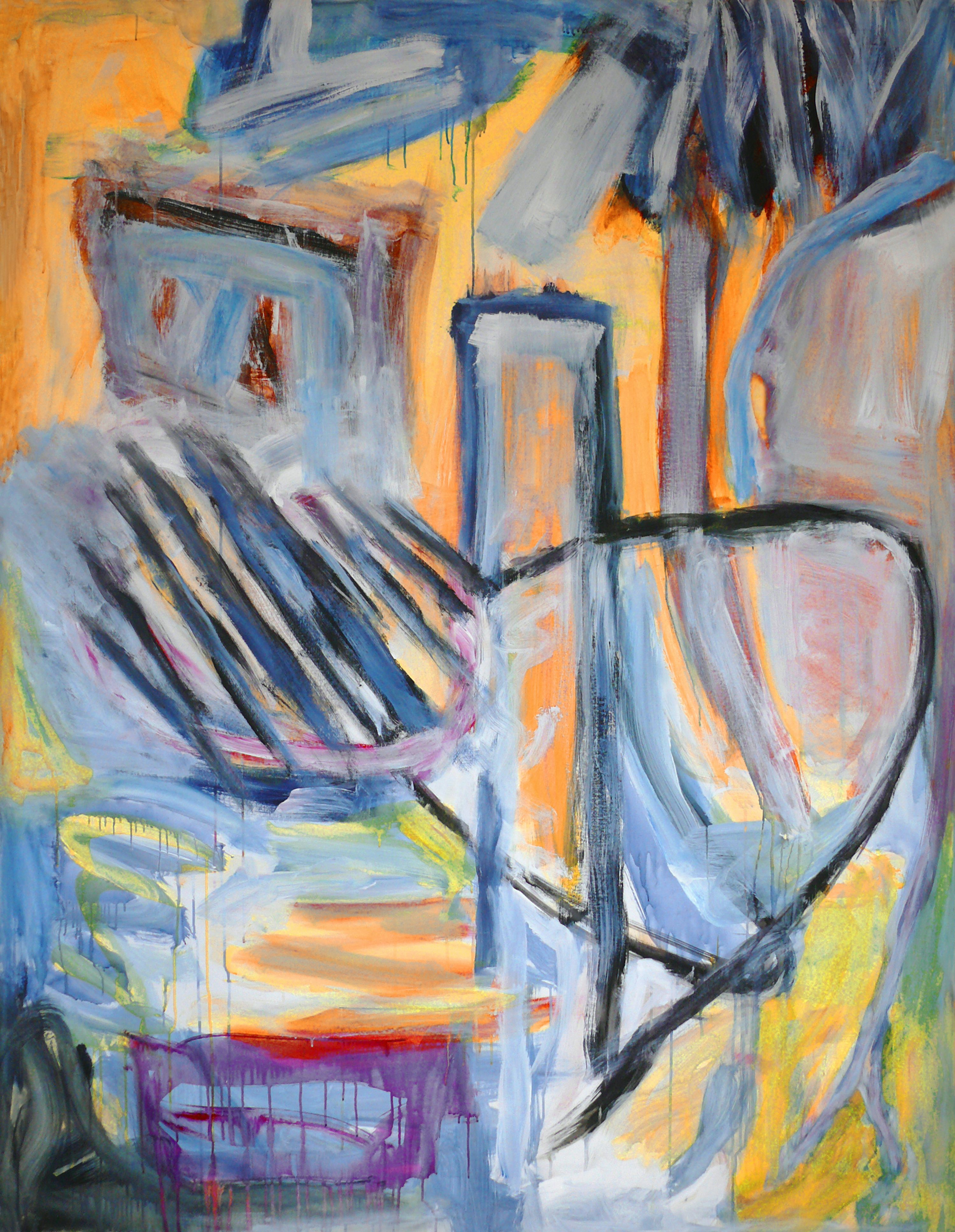 A painting of a kitchen sink and a mirror