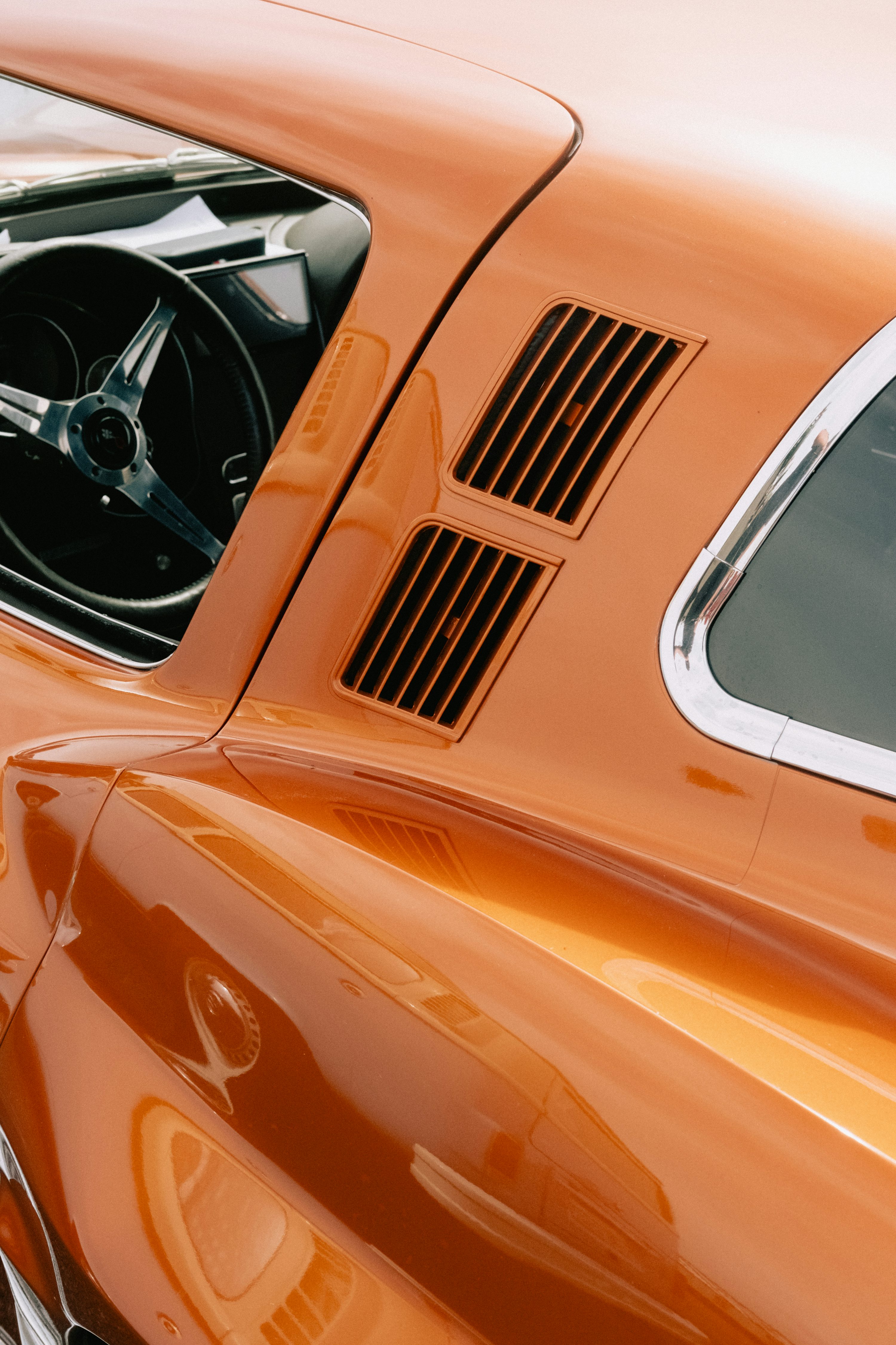 A close up of a car with a steering wheel