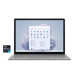 Surface Laptop 5 edestä platinanvärisenä.