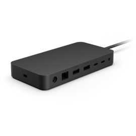 A close-up view of the rear-facing ports on a Surface Thunderbolt™ 4 Dock for Business.