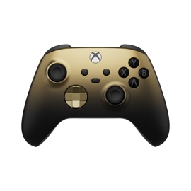 Widok z przodu na kontroler bezprzewodowy Xbox – wersja specjalna Gold Shadow.