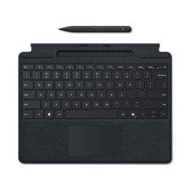 A top-down view of a Surface Pro Keyboard with Slim Pen for Business in the color Black.