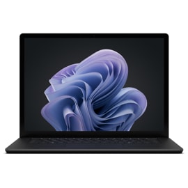 Vista frontal de un dispositivo Surface Laptop 6 para empresas de 15 pulgadas en negro.