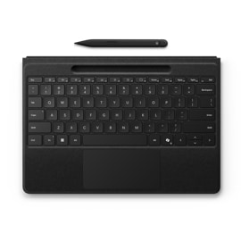 A top-down view of a Surface Pro Flex Keyboard with Slim Pen in the color Black.