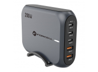 Incarcatoare/H1,Incarcator Retea Forcell F-ENERGY GaN III VT-51, 200W, 5A, 2 x USB-A - 3 x USB-C, Gri -GSMnet.ro-grid