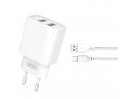 Incarcatoare/H1,Incarcator Retea Cu Cablu microUSB XO Design CE02C, 10.5W, 2.1A, 2 x USB-A, Alb -GSMnet.ro-grid