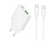 Incarcatoare/H1,Incarcator Retea Cu Cablu USB-C Borofone BN25 Wish, 30W, 3A, 1 x USB-A - 1 x USB-C, Alb -GSMnet.ro-grid