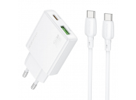 Incarcatoare/H1,Incarcator Retea Cu Cablu USB-C Borofone BN24 Wish, 20W, 3A, 1 x USB-A - 1 x USB-C, Alb -GSMnet.ro-grid