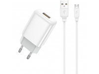 Incarcatoare/H1,Incarcator Retea Cu Cablu microUSB Prestico F7S, 12W, 2.4A, 1 x USB-A, Alb -GSMnet.ro-list