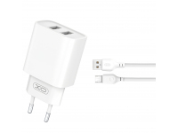 Incarcatoare/H1,Incarcator Retea Cu Cablu microUSB XO Design CE02C, 10.5W, 2.1A, 2 x USB-A, Alb -GSMnet.ro-list