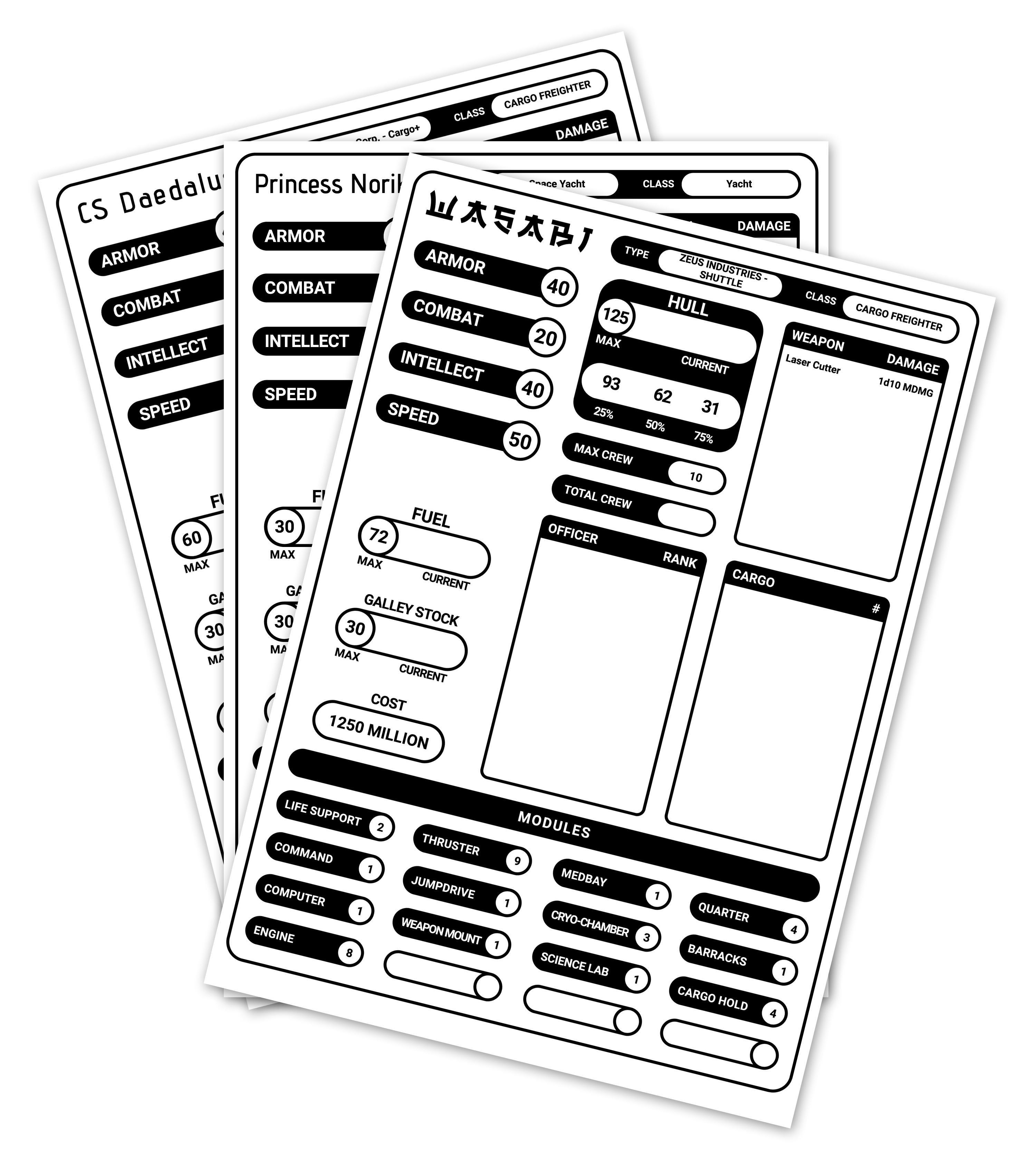 Pregenerated Mothership RPG sheets