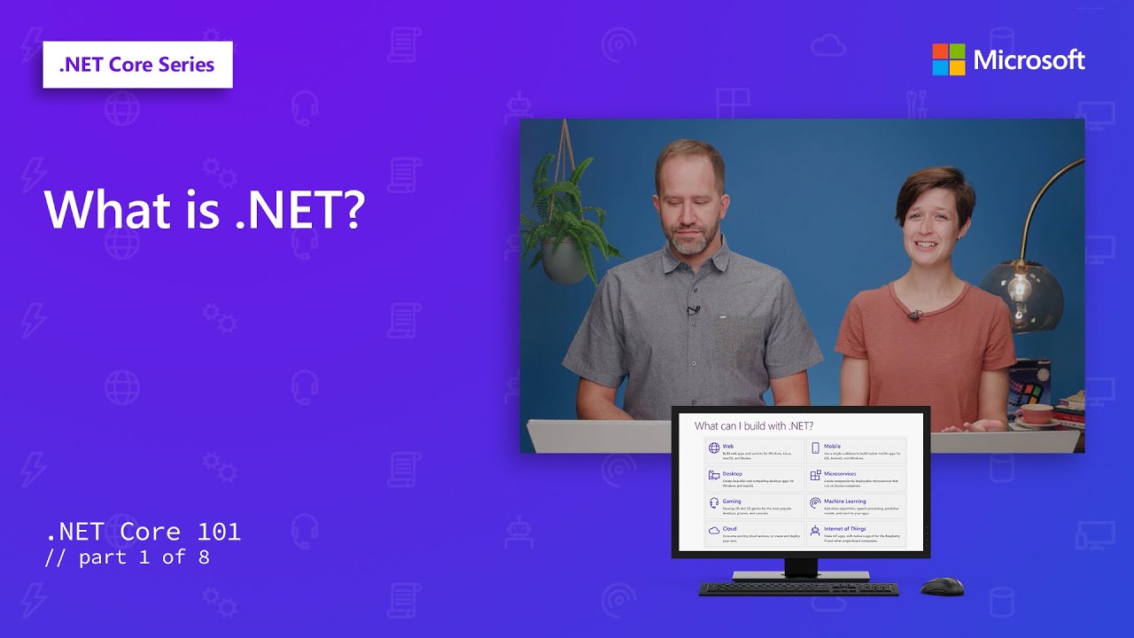 Vídeo do que é o .NET? Captura de tela do .NET Core 101