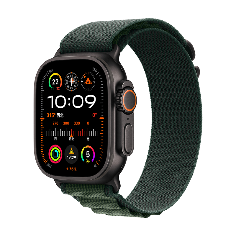 Apple 苹果 Watch Ultra2 智能手表 GPS+蜂窝版 49mm 钛金属黑色 暗绿色高山回环式表带 L