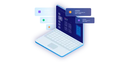 Illustration of a laptop with pop-up boxes