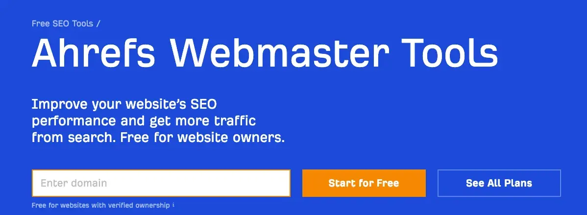 Ahrefs Webmaster tools for SEO website development