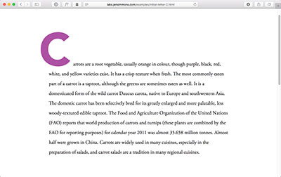 screenshot of a working dropped cap