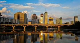 The Austin skyline in view of the bridge.