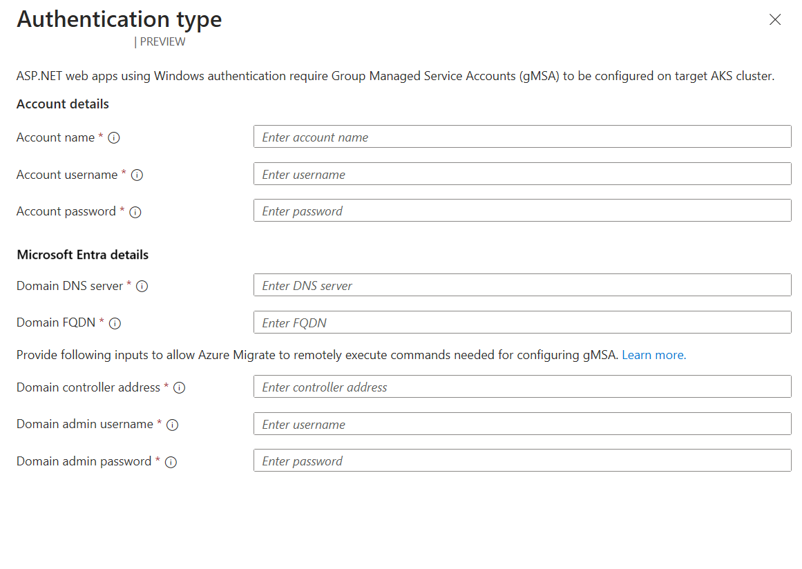 Screenshot of the gMSA configuration tab.