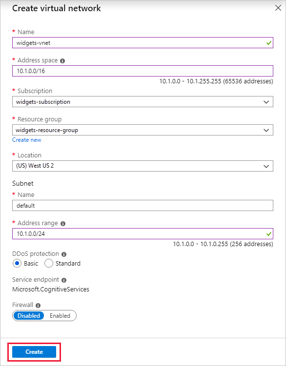 Schermopname van het dialoogvenster Virtueel netwerk maken.