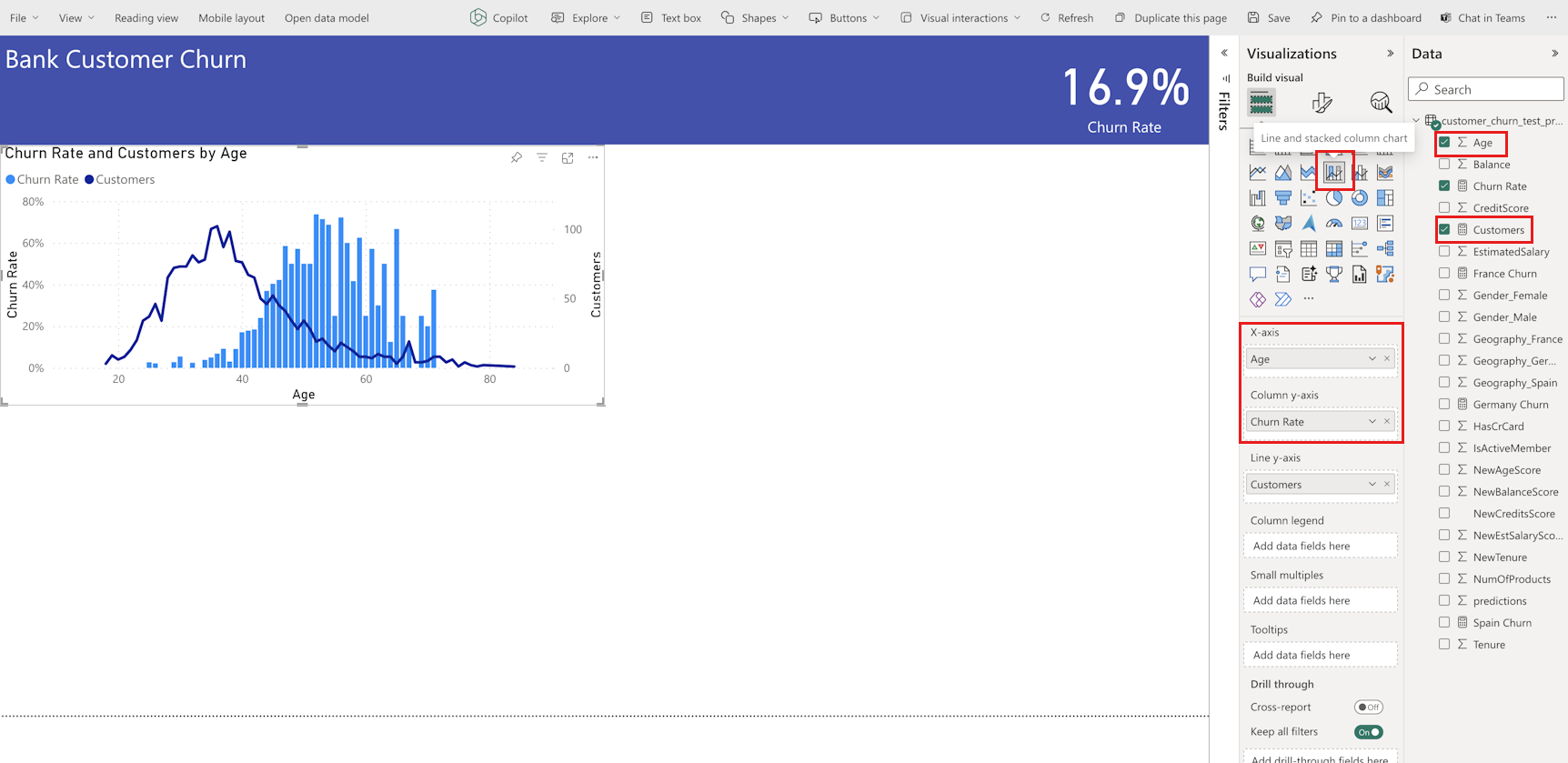 Screenshot shows addition of a stacked column chart for Age.