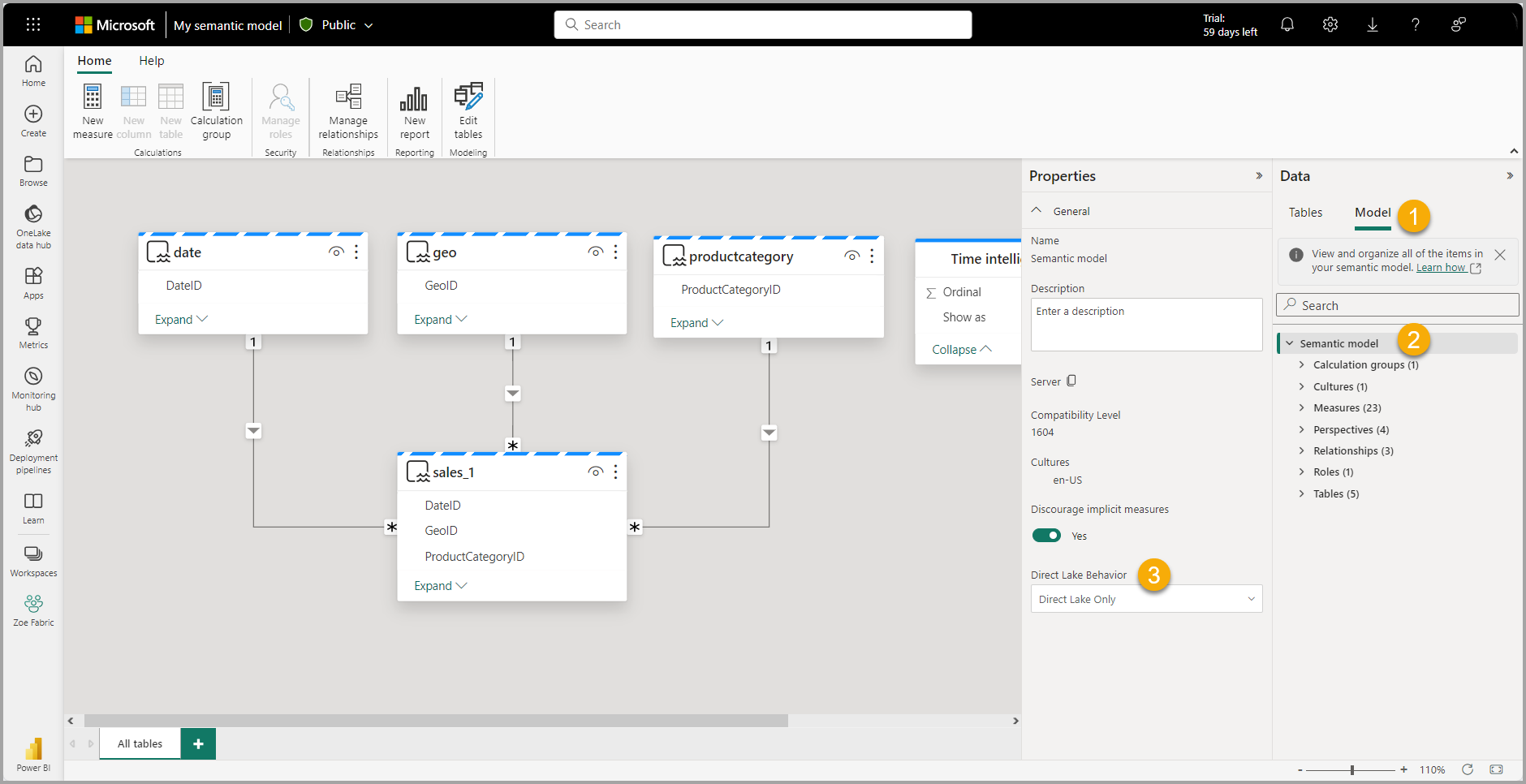 A screenshot that shows the behavior of Direct Lake.