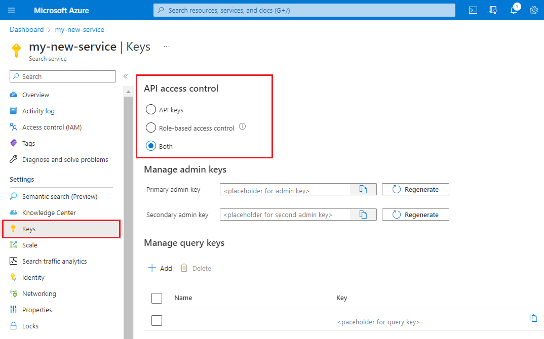 Screenshot of the Keys page with authentication options.