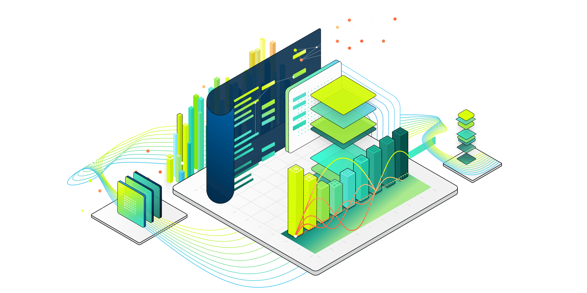 En isometrisk illustration af tekniske komponenter til Fabric services.