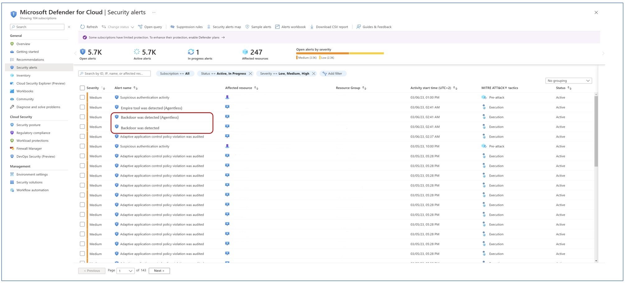 Screenshot der Seite „Sicherheitswarnungen“, auf der die Ergebnisse der agentbasierten und der agentlosen Scanergebnisse angezeigt werden