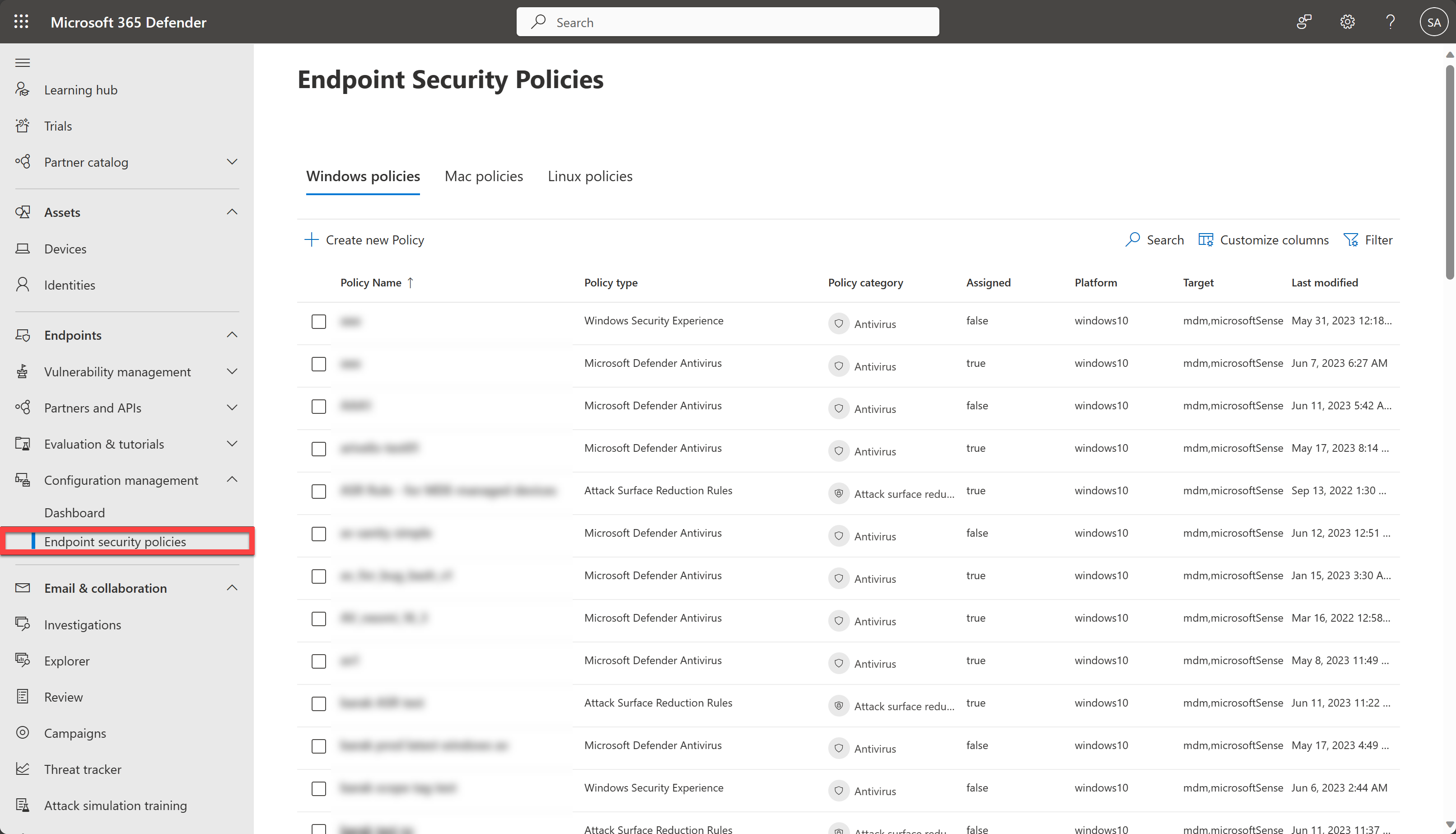 Verwalten von Endpunktsicherheitsrichtlinien im Microsoft Defender-Portal