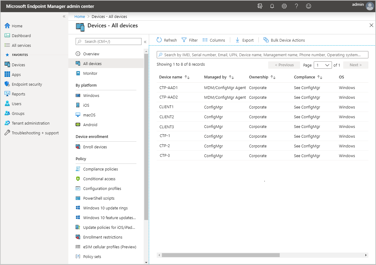 All devices in Microsoft Intune admin center