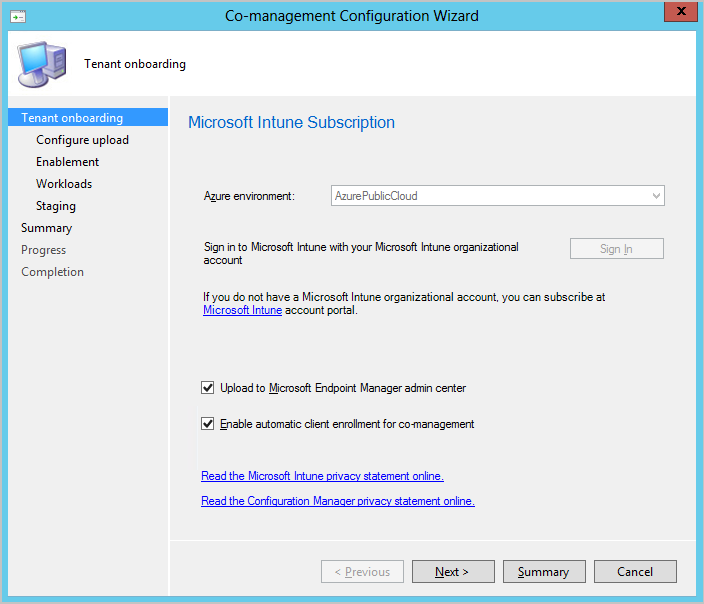 Co-management Configuration Wizard