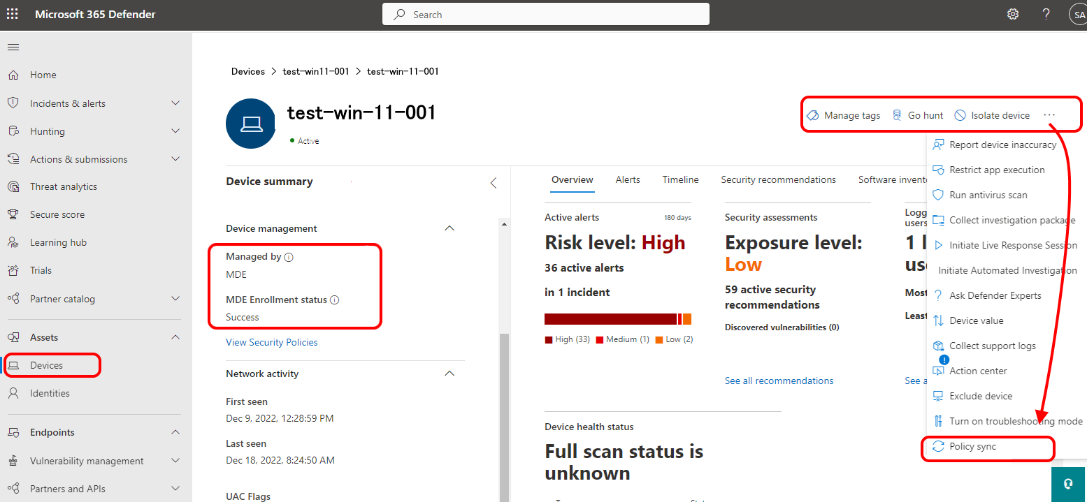 Manually sync devices managed by Microsoft Defender for Endpoint.